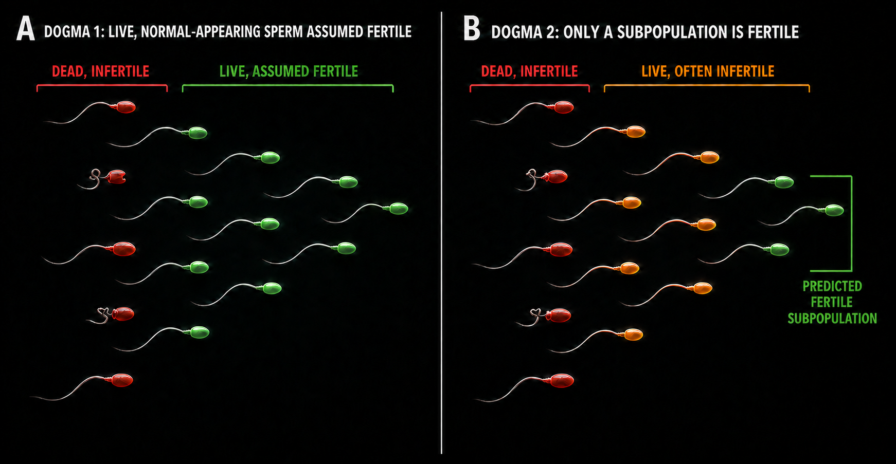 Two sperm fertility dogmas comparing assumed fertility with a predicted fertile subpopulation